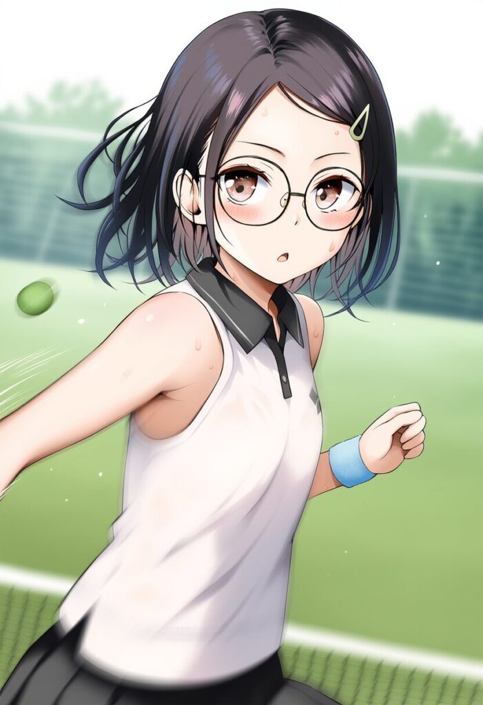【二次元】後輩のメガネの女の子と脱衣テニス
