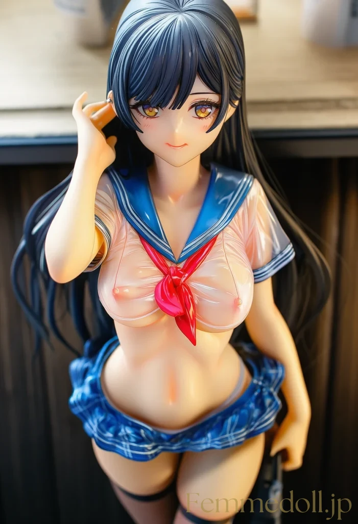 【オリジナル】美少女「見て…透けちゃう♡」スケスケセーラー服で誘惑ポーズ【フィギュア風エロ42枚】