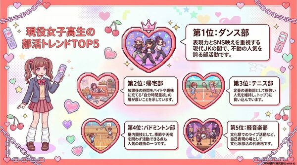 JKの部活動1位は「ダンス部」2位は意外な答え　選んだ理由は「キラキラJKライフにはお金がかかる」